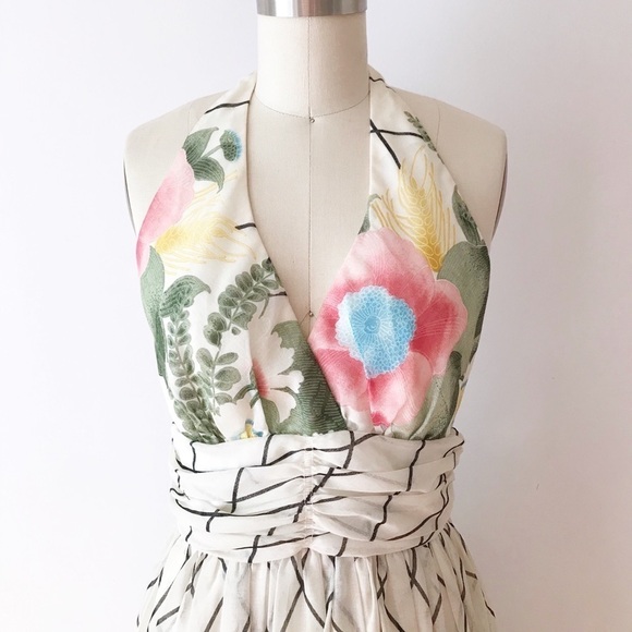 Vintage 1970s Floral Maxi Dress Long Windowpane XS - Picture 3 of 9